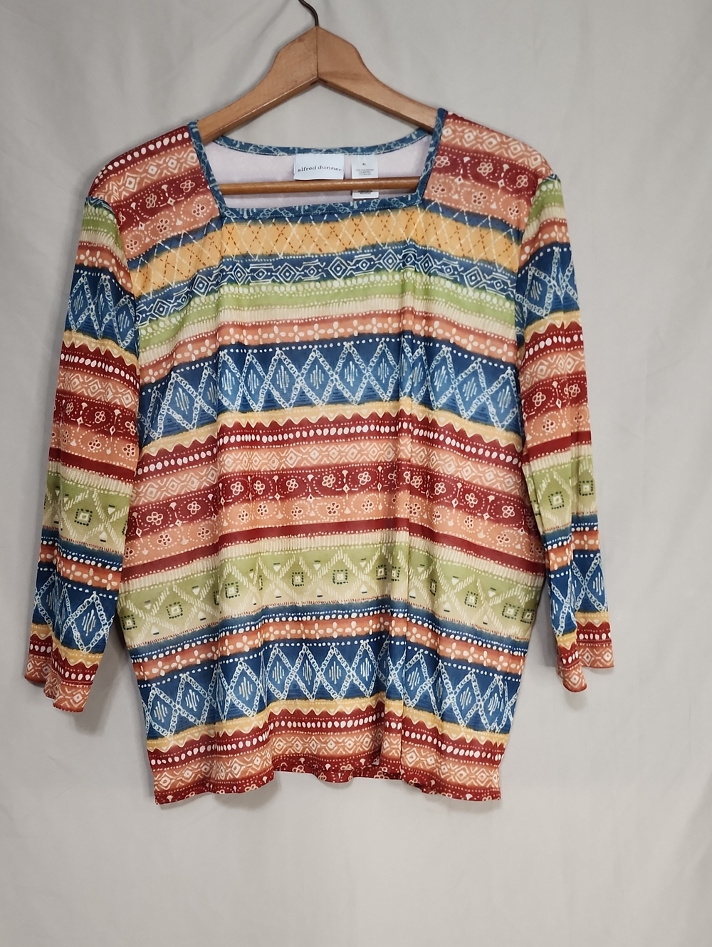Alfred Dunner Multicolor Striped Geometric Square-Neck Top